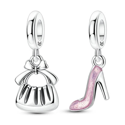 925 Sterling Silver Handbag & High‑Heel Dangle Charms