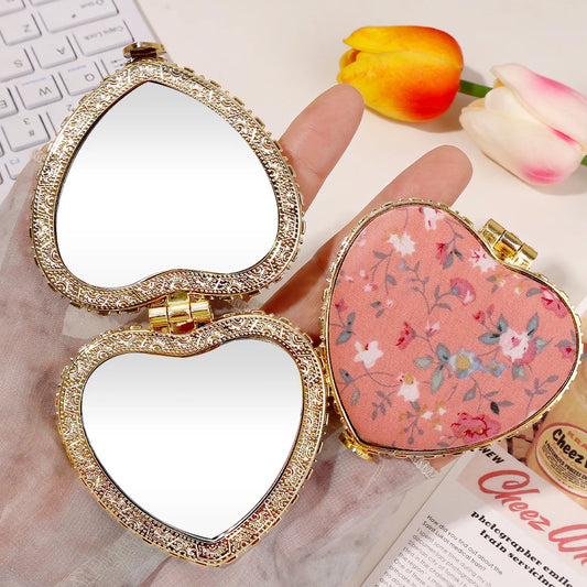 Vintage Fabric Heart Compact Mirror