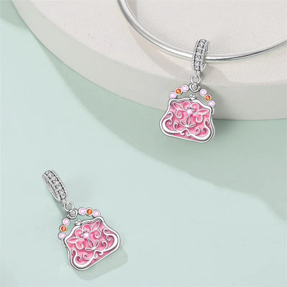 925 Pink Vintage Bag Bracelet Charm