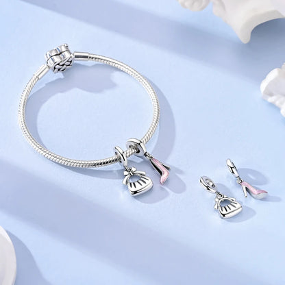 925 Sterling Silver Handbag & High‑Heel Dangle Charms