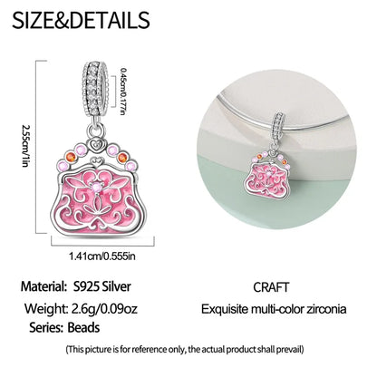 925 Pink Vintage Bag Bracelet Charm