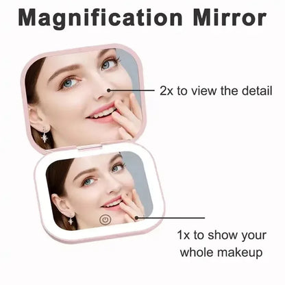 LED Lighted Compact Mirror (1X/2X Magnification)