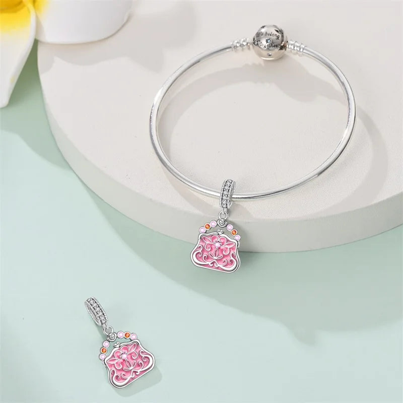 925 Pink Vintage Bag Bracelet Charm